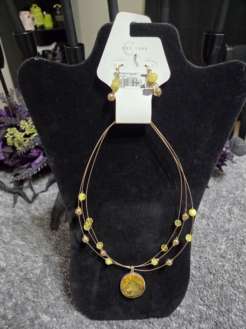 Cato Gold-Tone Multi-Strand Necklace with Yellow Beads and Pendant